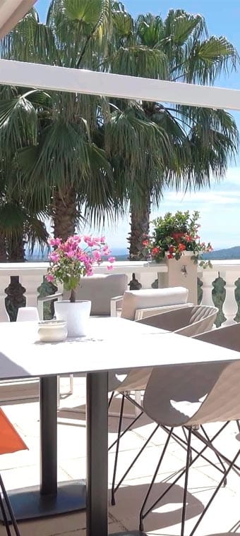 Outdoor terrace set up for a seminar