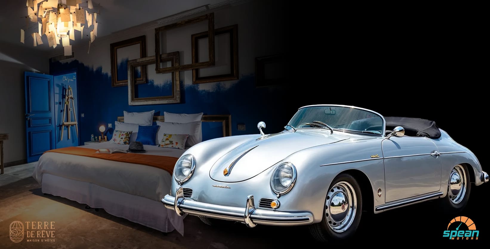 Classic car in front of the Terre de Rêve house
